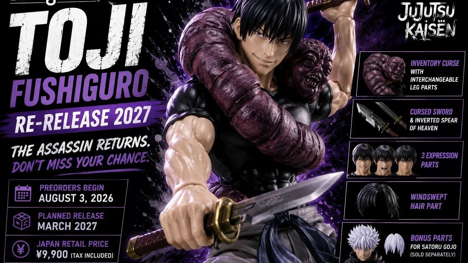 S.H.Figuarts Toji Fushiguro Re-Release 2027: Price, Preorder Date and Figure Details